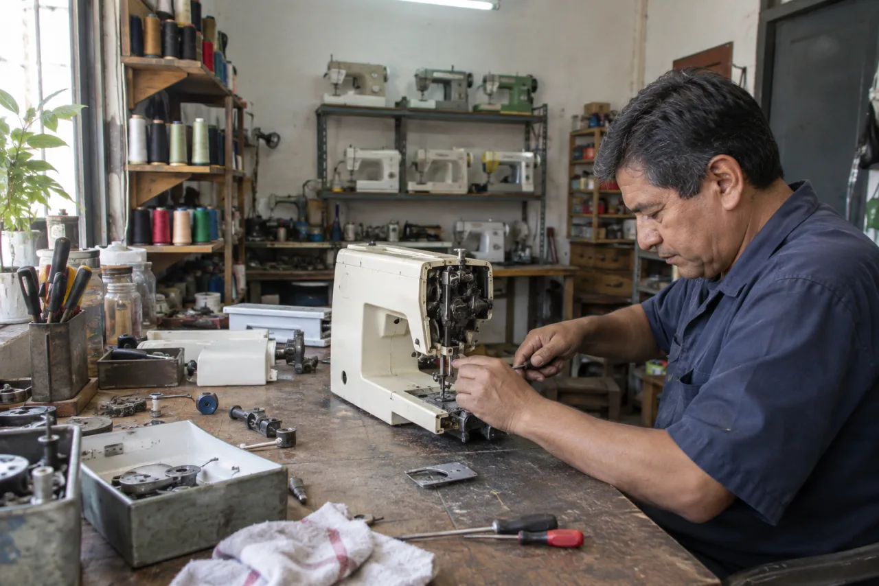 Imagen ilustrativa de un técnico trabajando en un taller de máquinas de coser